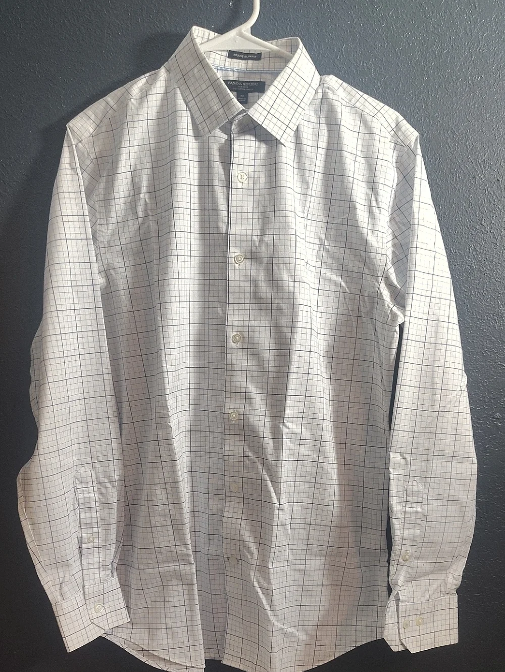 Banana Republic Men's White and Blue Professional Business Preppy Grid Shirt